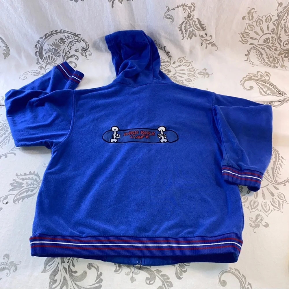 Vintage Hard Rock Cafe Austin Skateboard Blue‎ Full Zip Hoodie Sweatshirt
